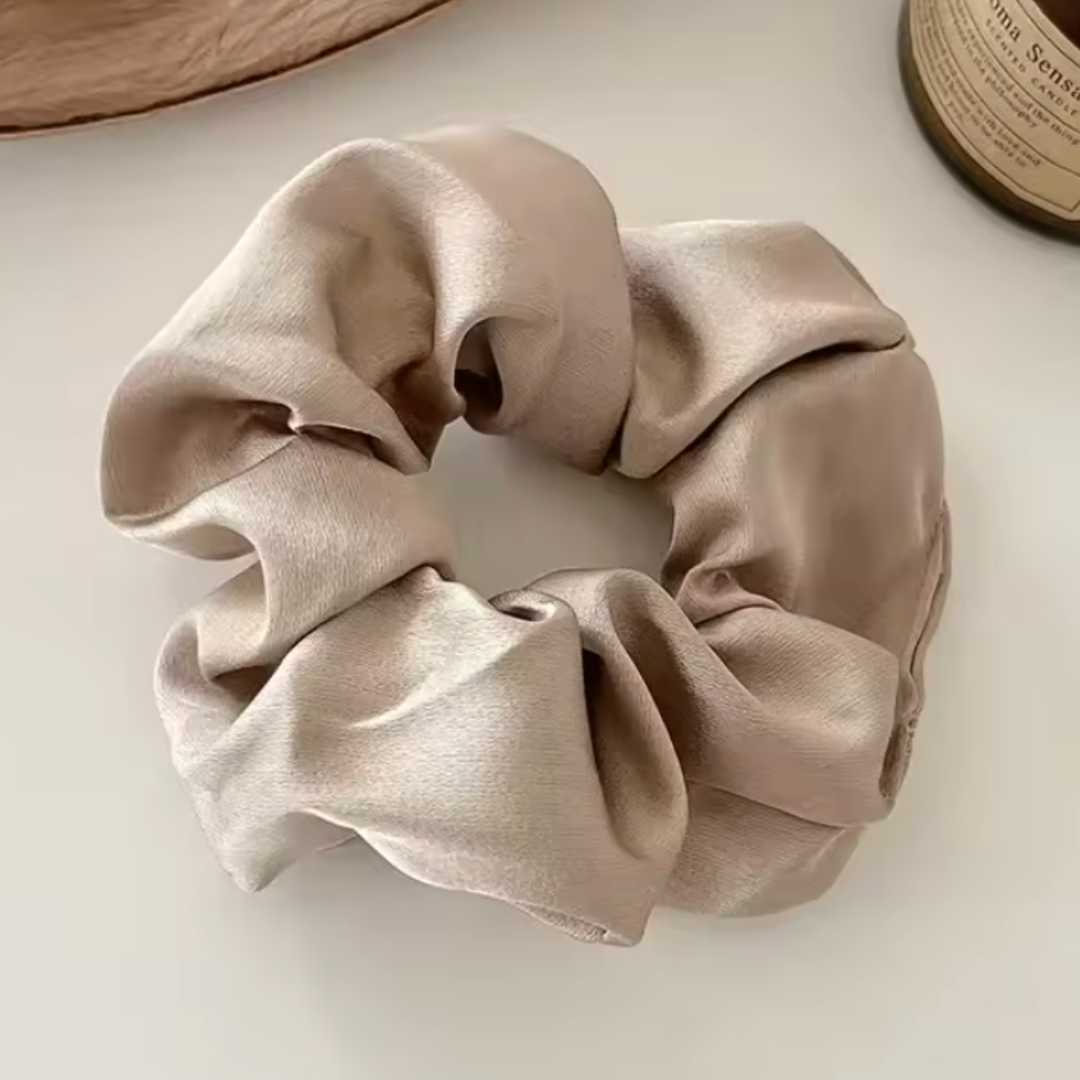 Large Silk Scrunchie Set - Schwarz, Beige & Grün