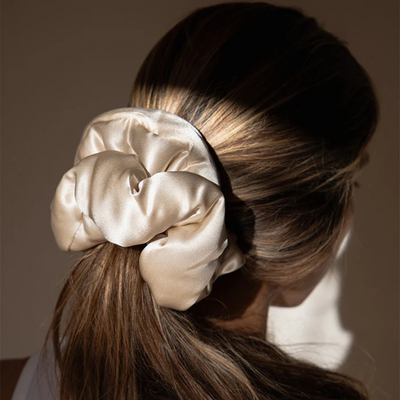 Large Silk Scrunchie Set - Schwarz, Beige & Grün